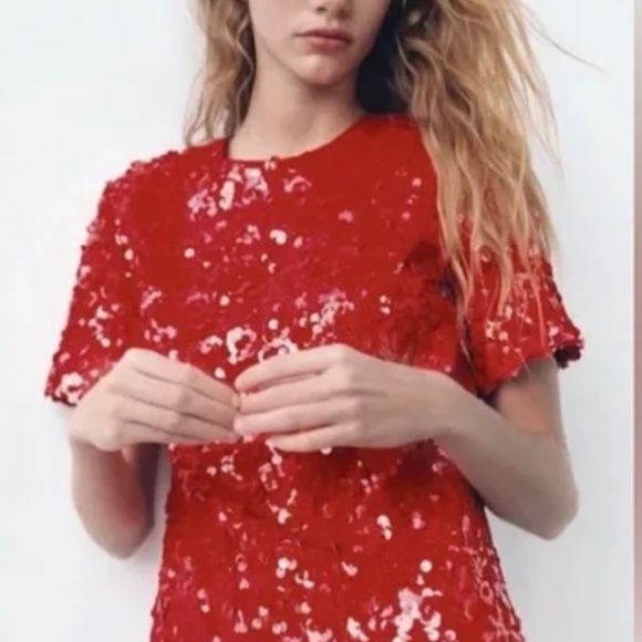 Zara red sparkling dress (Large) - Picture 2 of 4